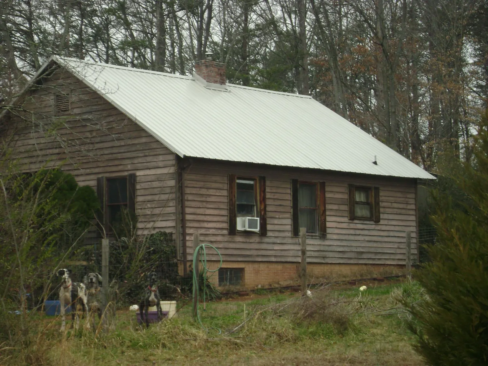 White metal roof on an old wood sided farmhouse, from a Metal Roof Installation job in Minier